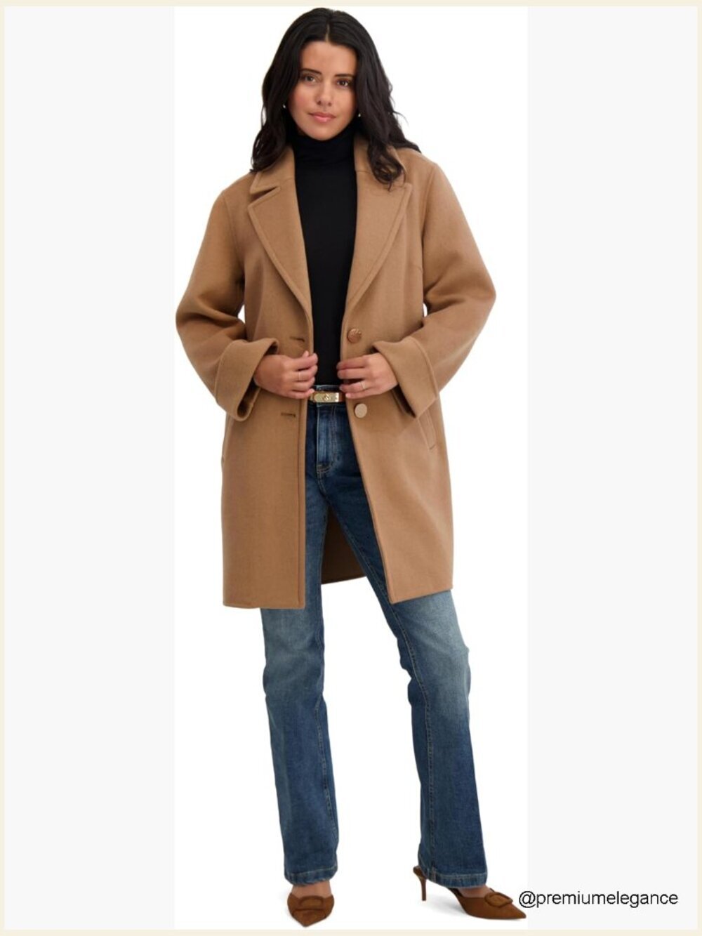 Relaxed Double-Faced Soft Wool Topper Coat with Front Buttons & Roll Cuffs